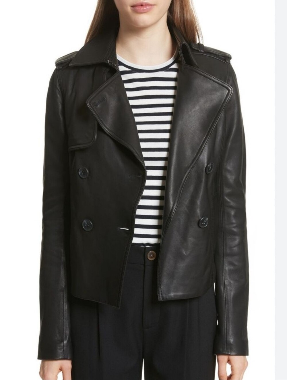 Vince Cropped Trench Leather Jacket- Sz XS